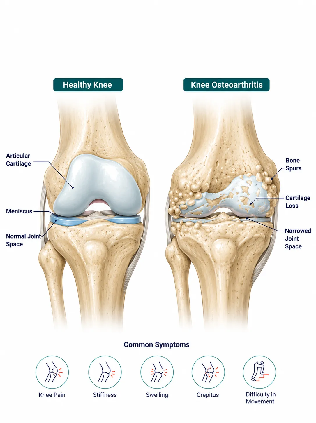 Doctor examining a patient's knee for osteoarthritis at Global Healthcare India, Gurgaon