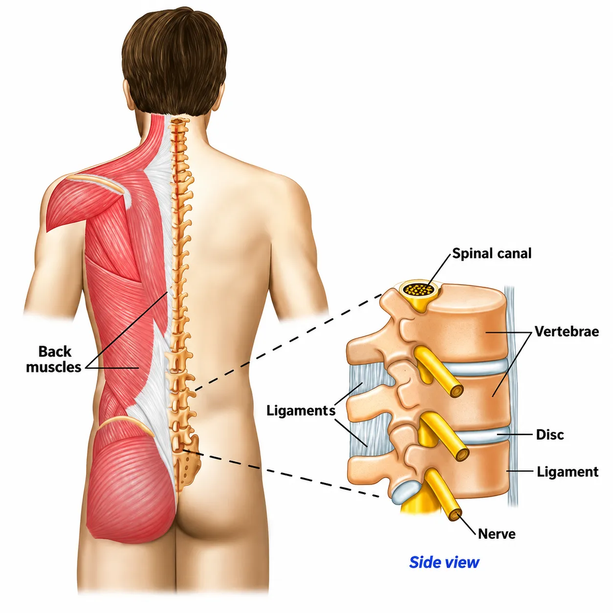 Doctor examining a patient's lower back pain at Global Healthcare India, Gurgaon